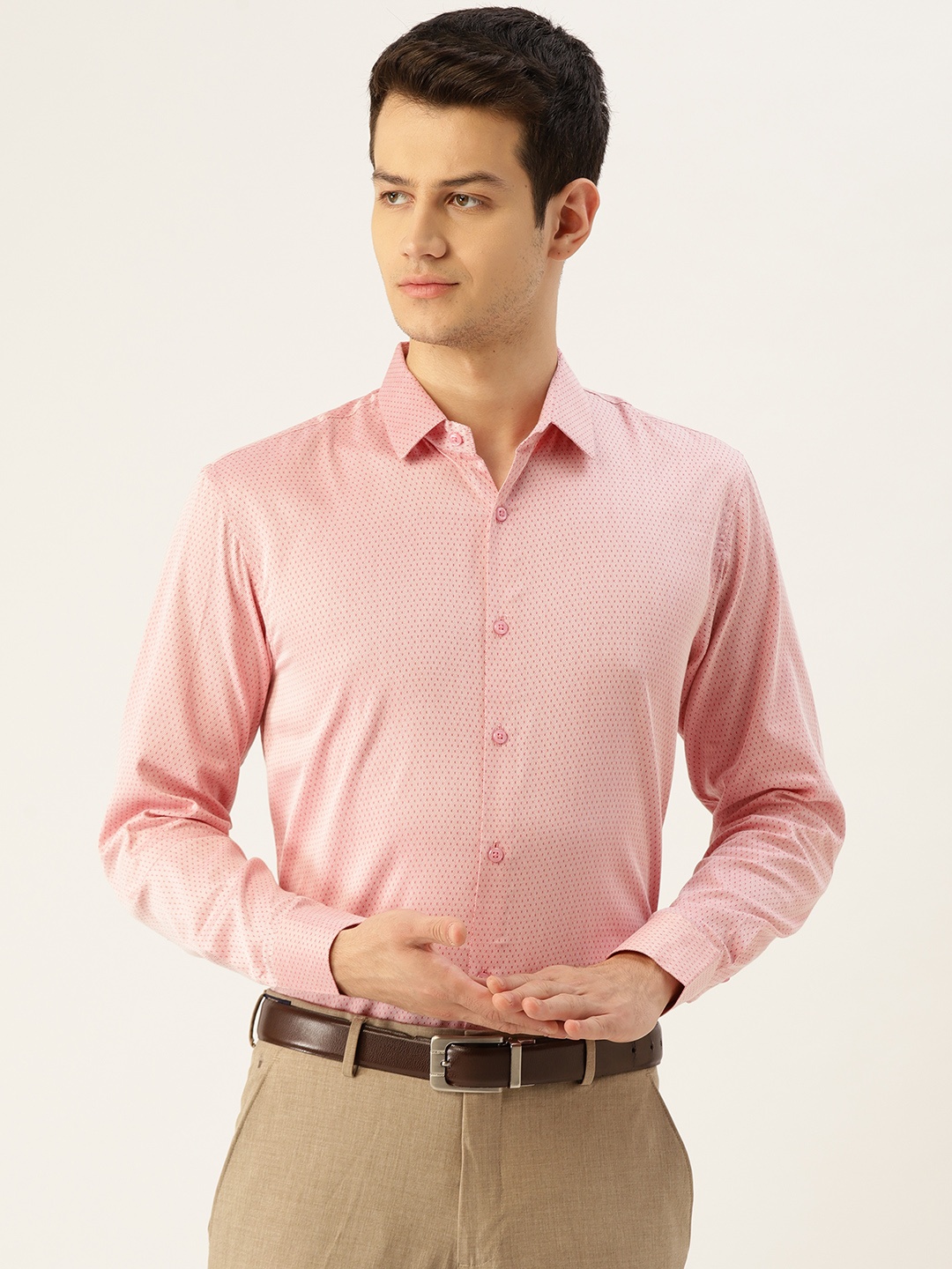 

SOJANYA Men Peach-Coloured Classic Regular Fit Self Design Formal Shirt