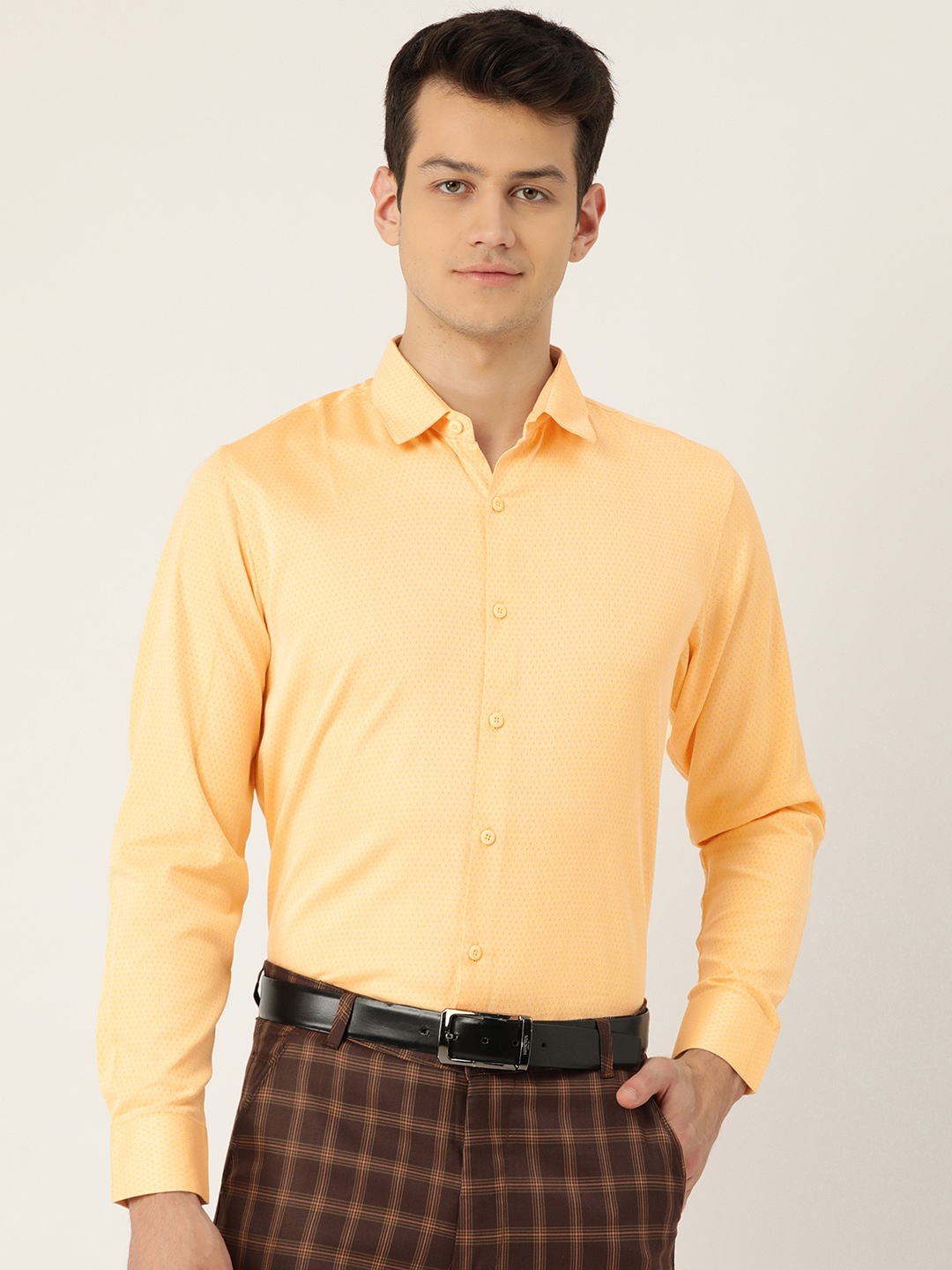 

SOJANYA Men Yellow Classic Fit Self Design Formal Shirt