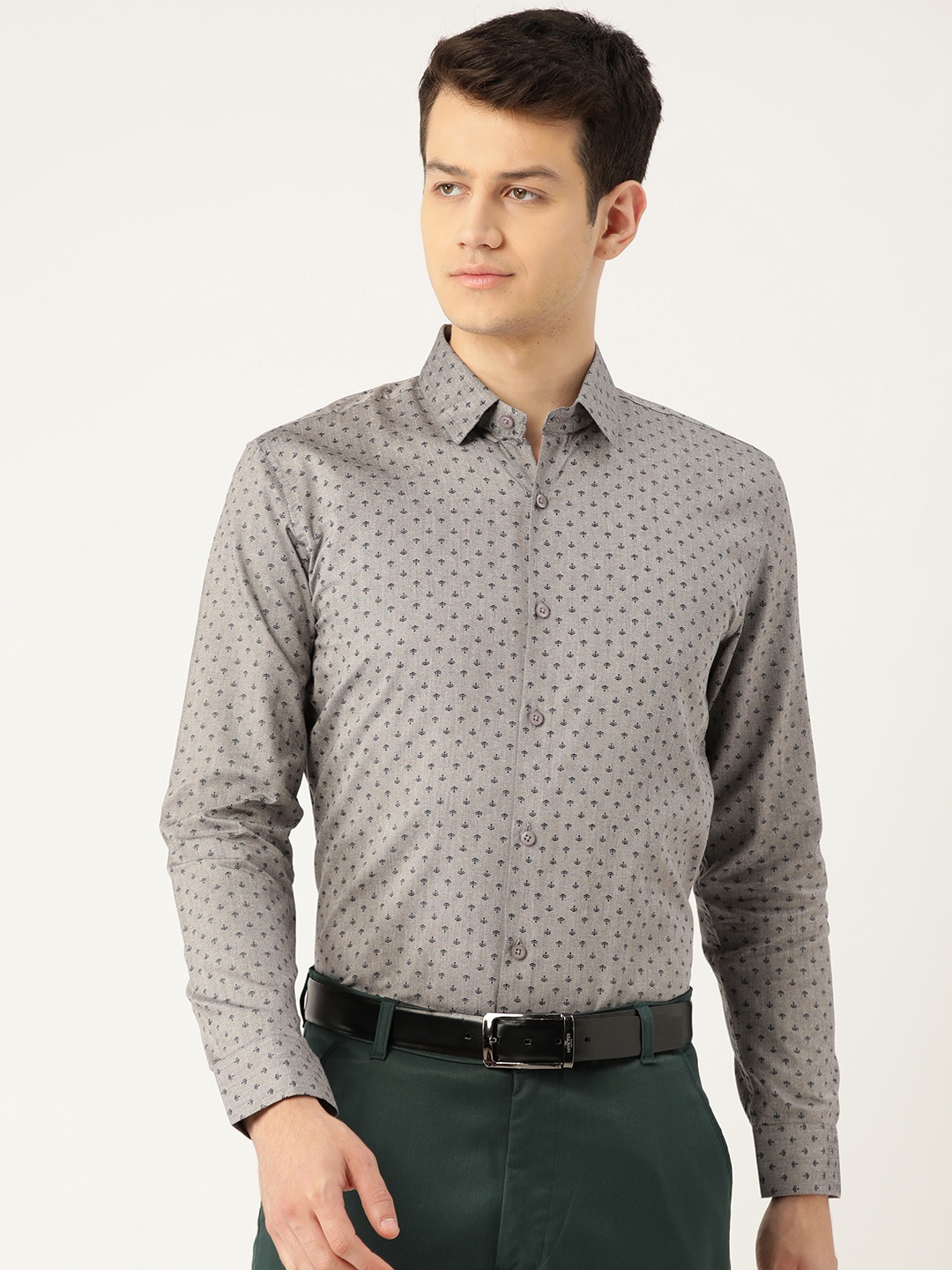 

SOJANYA Men Grey & Blue Classic Fit Micro Ditsy Print Formal Shirt