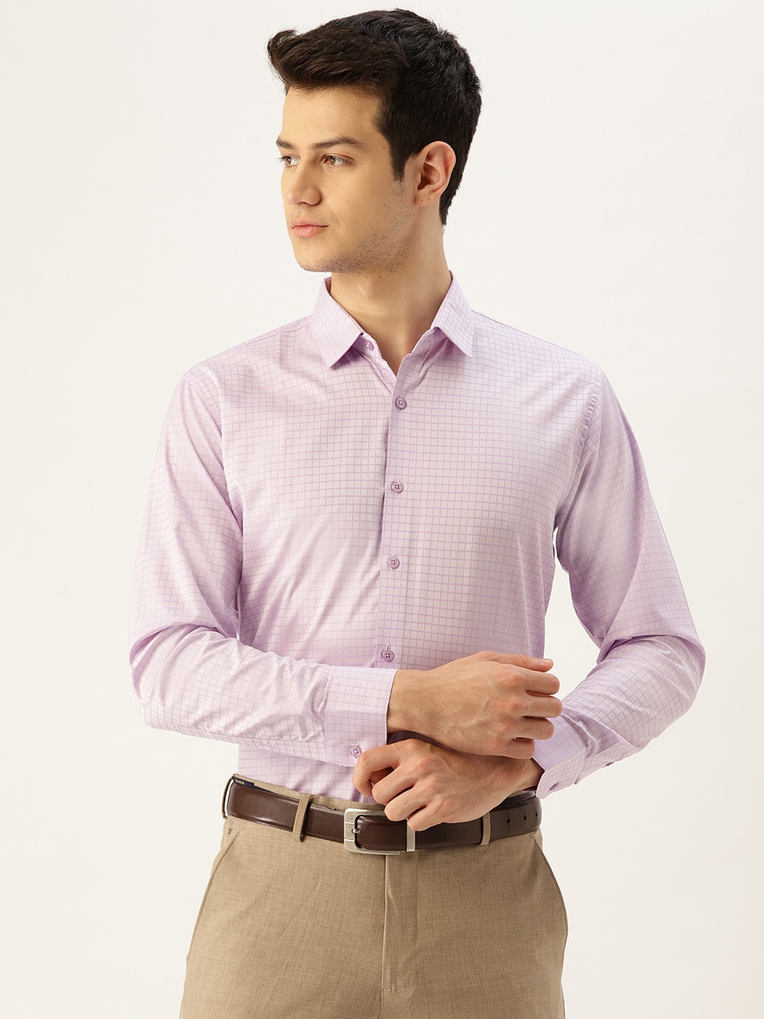 

SOJANYA Men Lavender Classic Fit Checked Formal Shirt