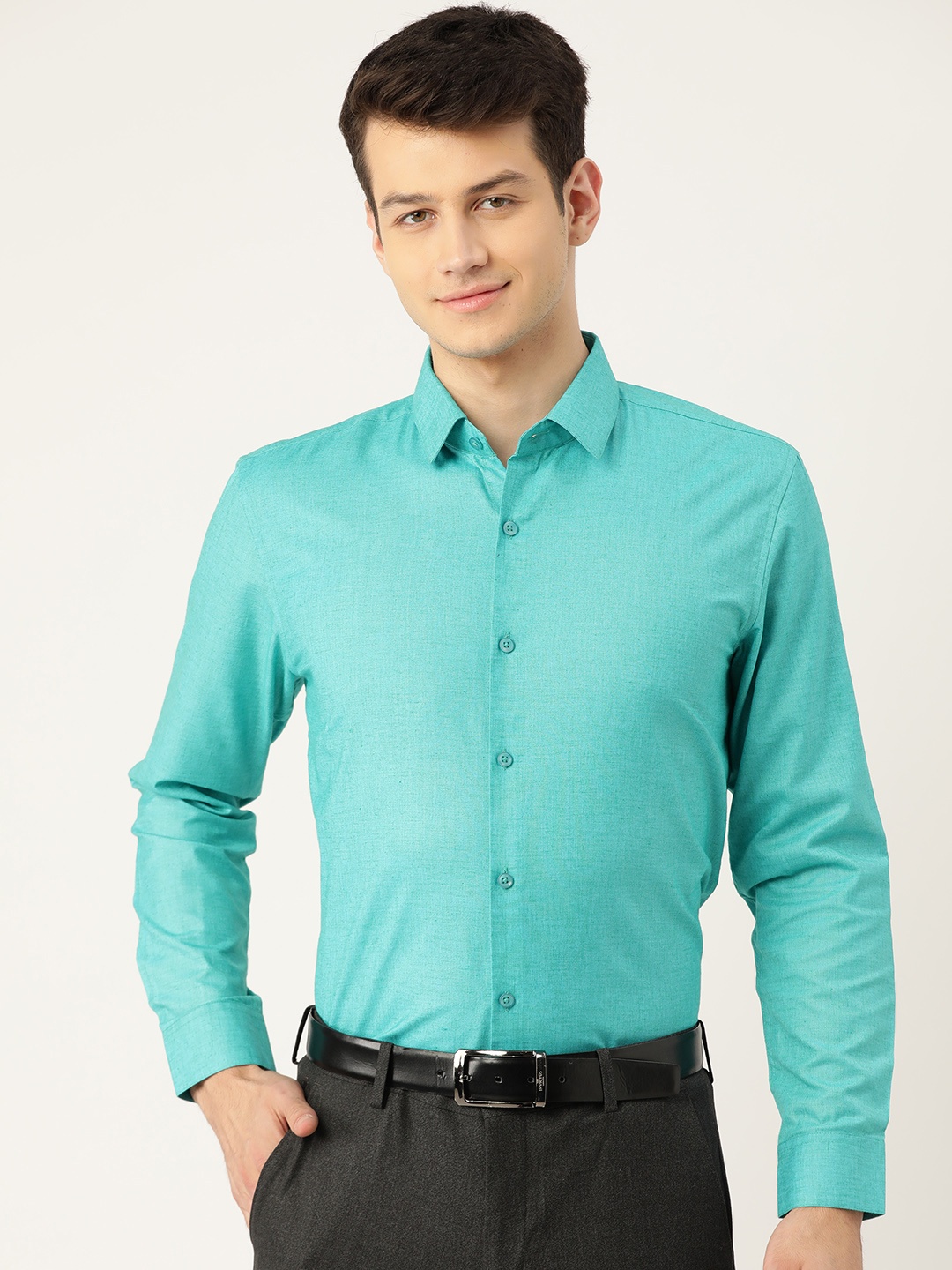 

SOJANYA Men Turquoise Blue Classic Fit Solid Formal Shirt