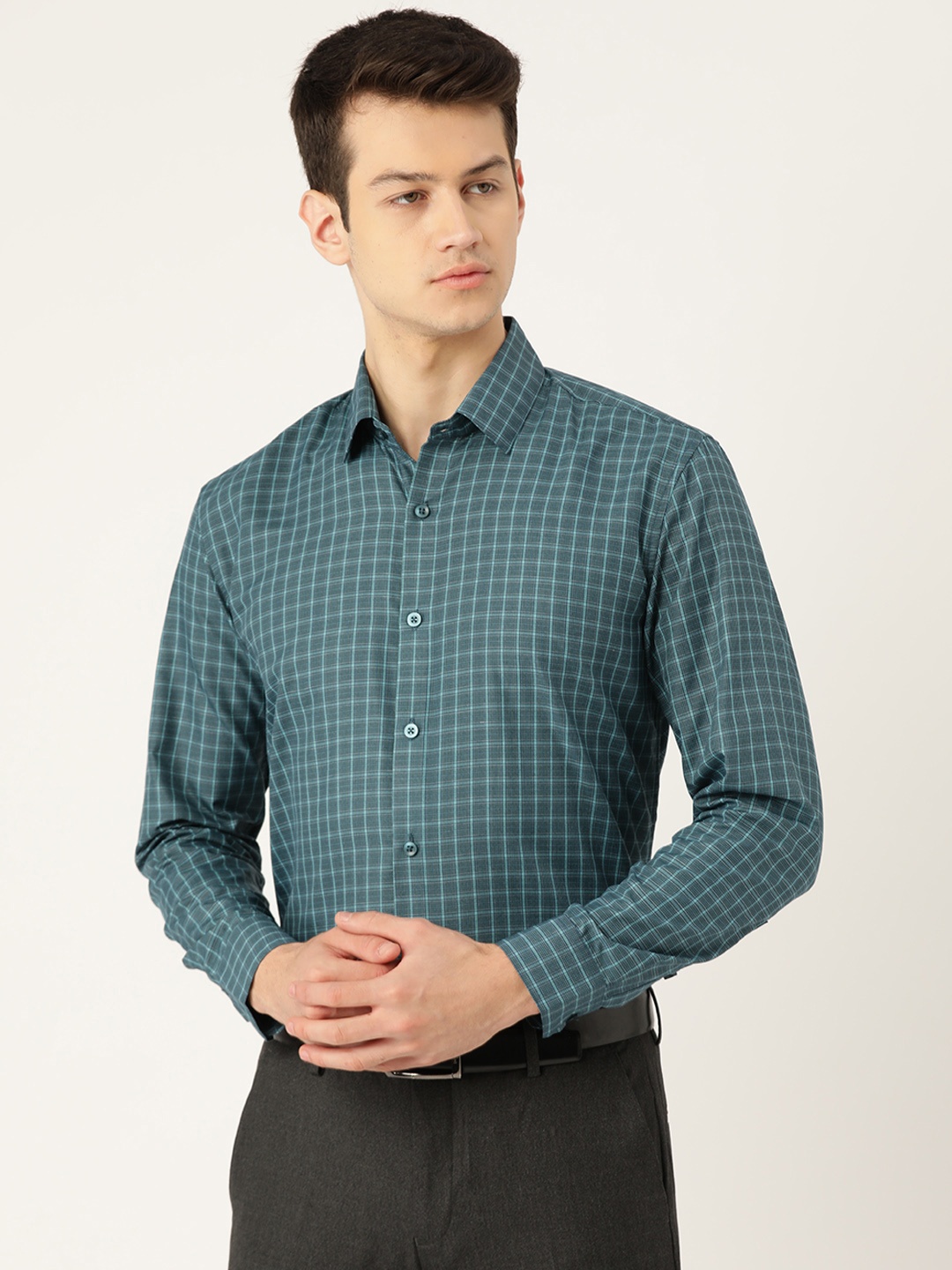 

SOJANYA Men Green Classic Regular Fit Checked Formal Shirt