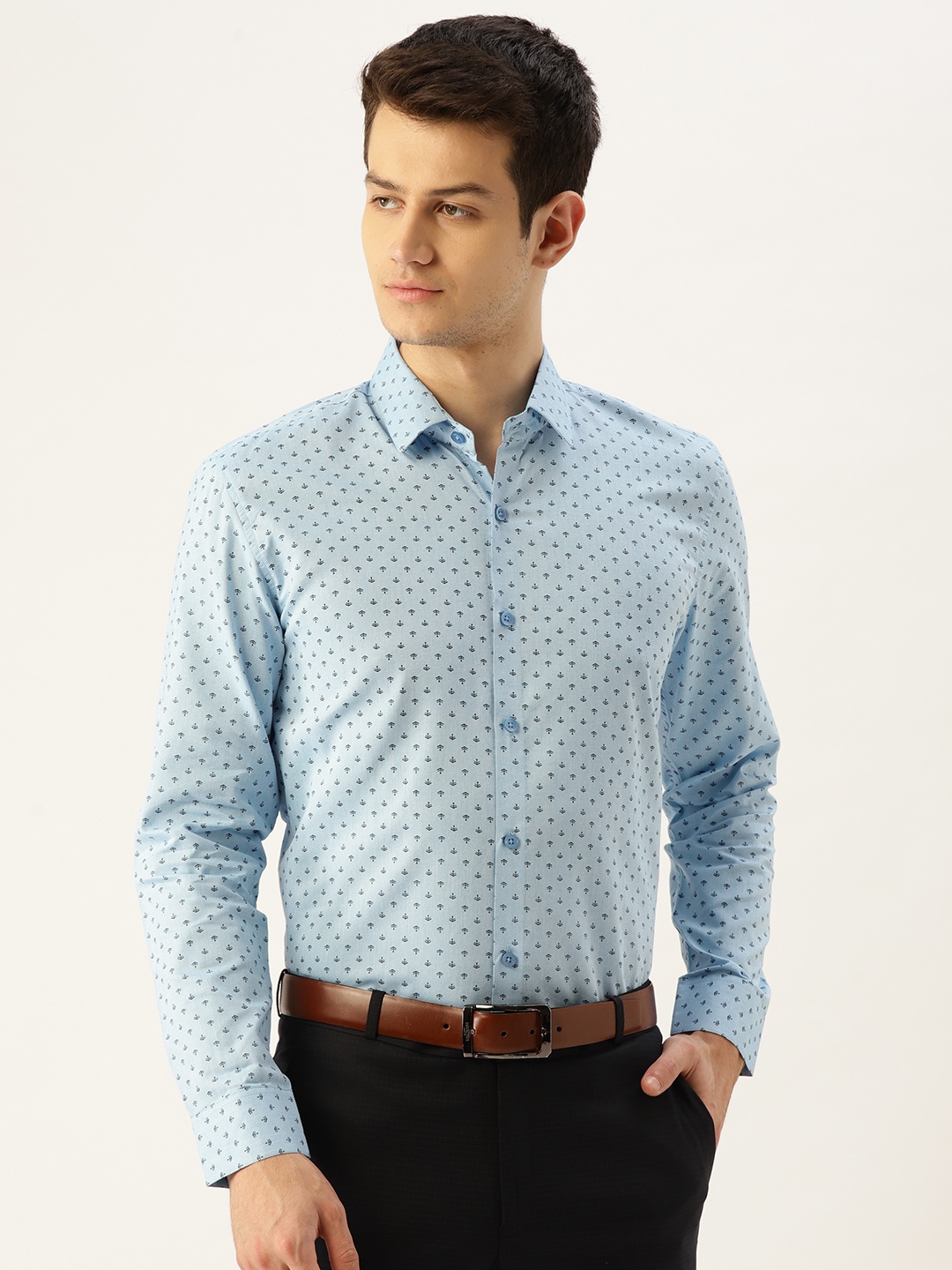 

SOJANYA Men Blue Classic Fit Micro Ditsy Printed Formal Shirt