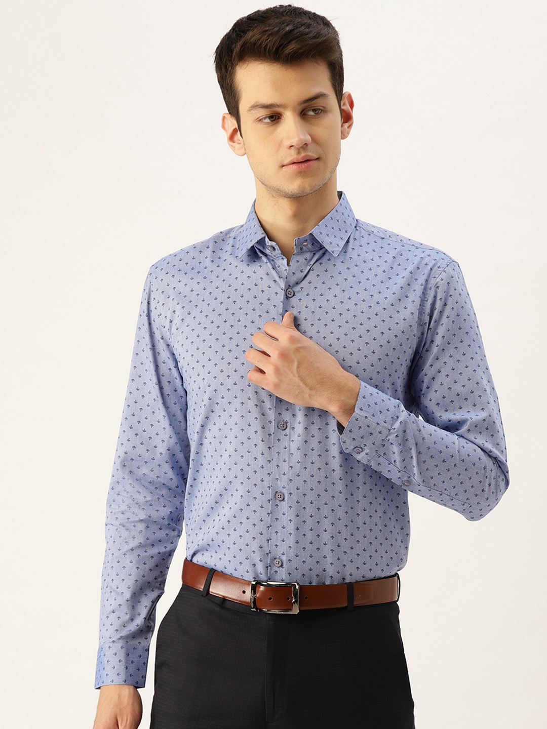 

SOJANYA Men Blue Classic Fit Micro Ditsy Printed Formal Shirt