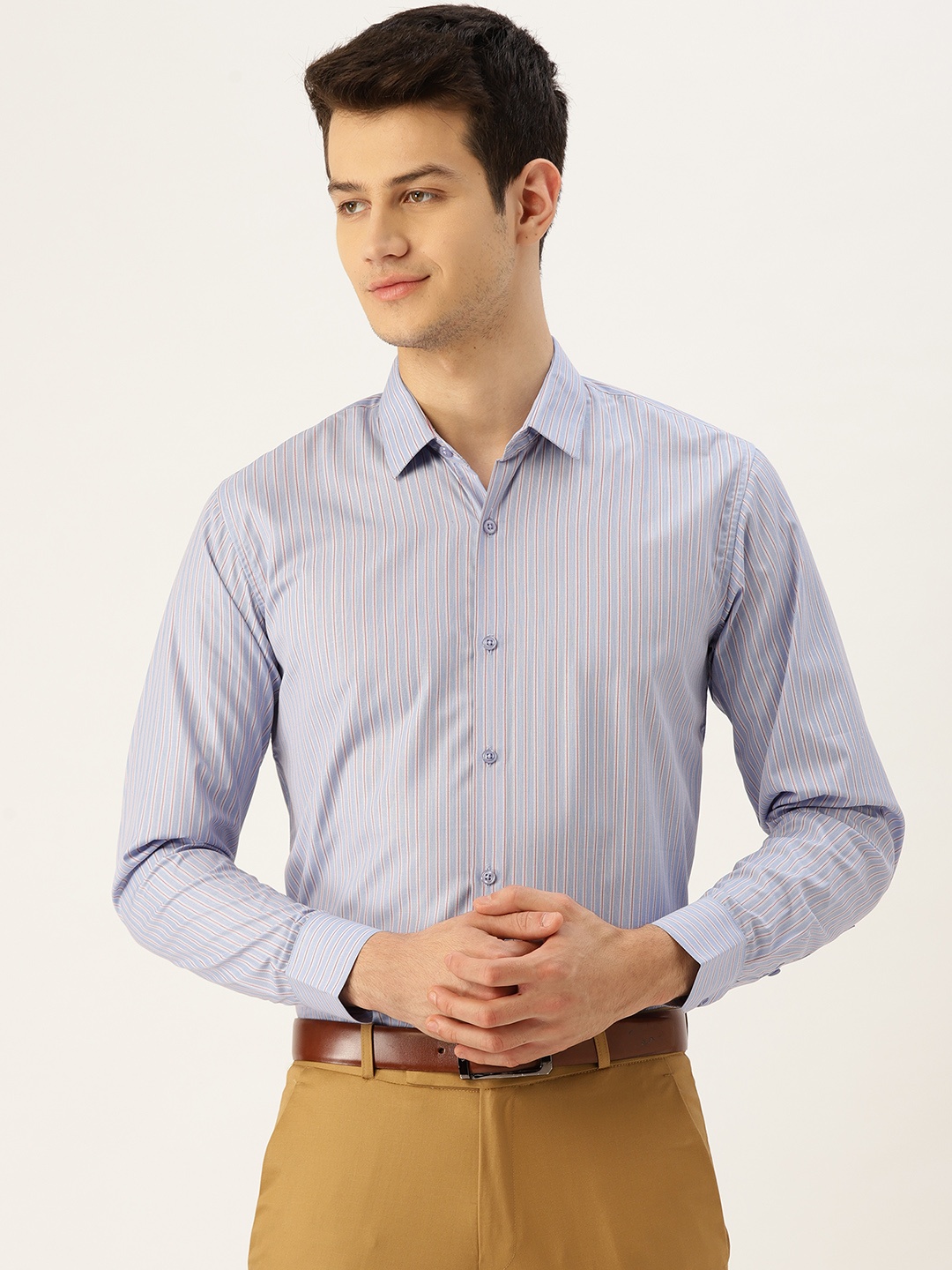 

SOJANYA Men Blue & Red Classic Fit Striped Formal Shirt