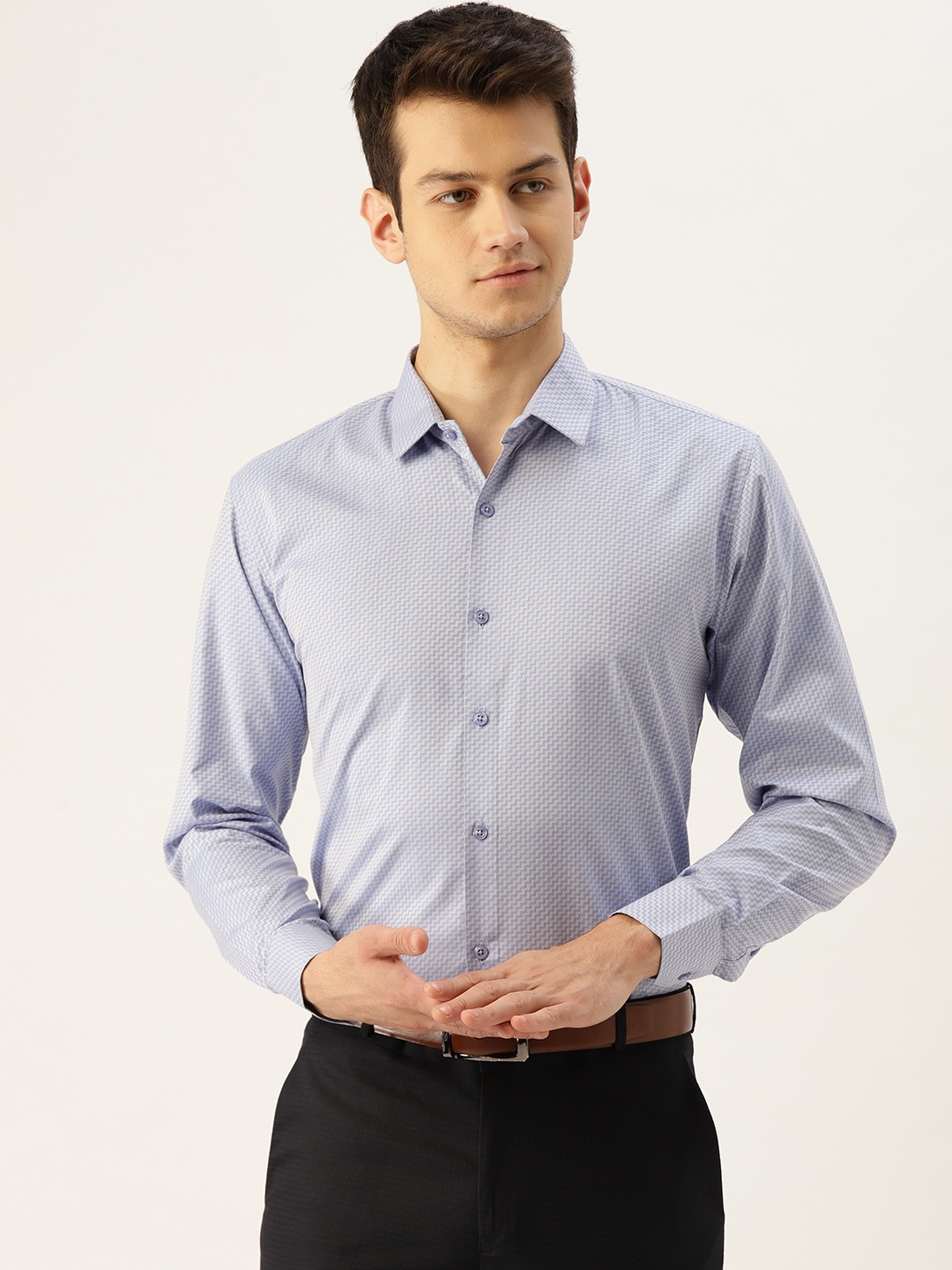 

SOJANYA Men Blue Classic Fit Chevron Pattern Formal Shirt