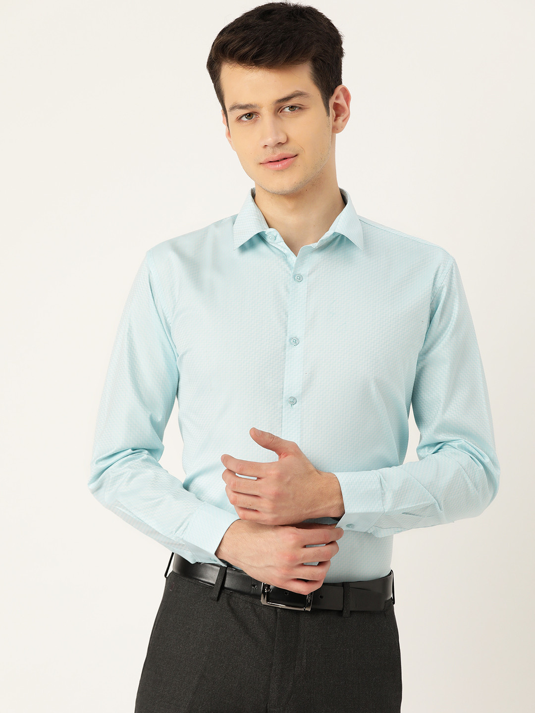 

SOJANYA Men Blue Classic Fit Self Design Formal Shirt