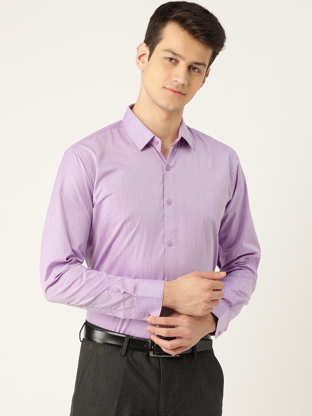 

SOJANYA Men Purple Classic Fit Striped Formal Shirt