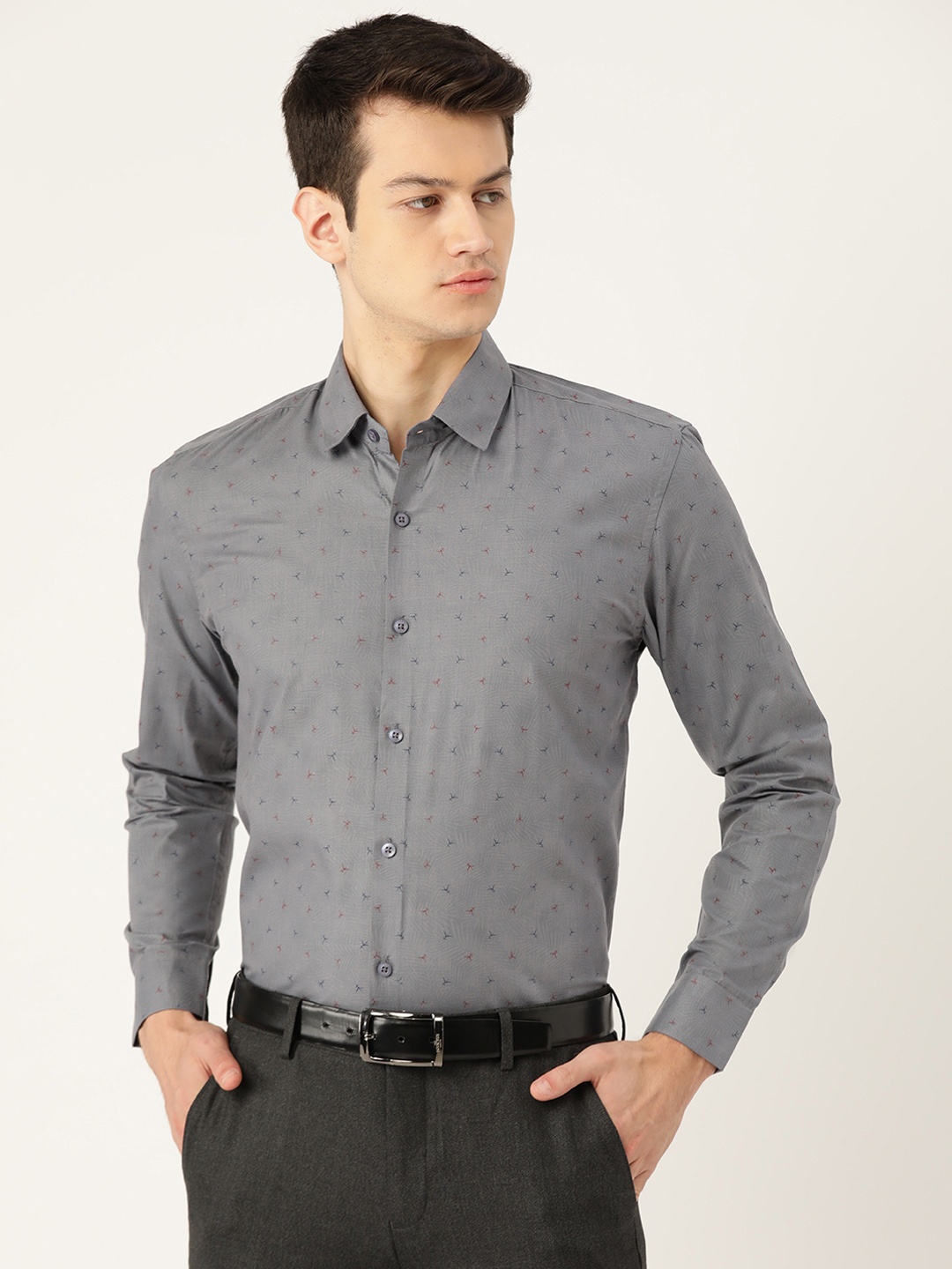 

SOJANYA Men Grey Classic Regular Fit Printed Formal Shirt