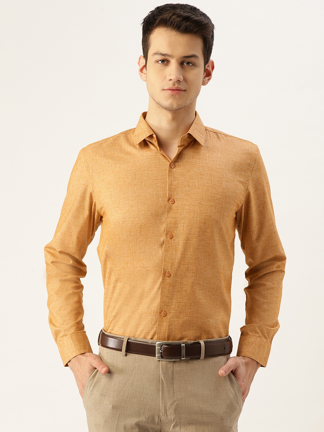 

SOJANYA Men Mustard Yellow Classic Fit Solid Formal Shirt