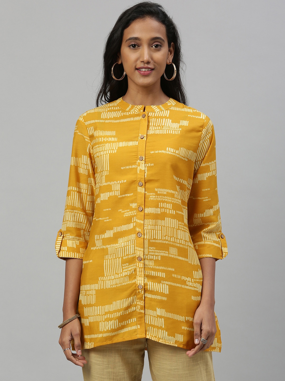 

Anouk Women Mustard Regular Fit Printed Casual Shirt