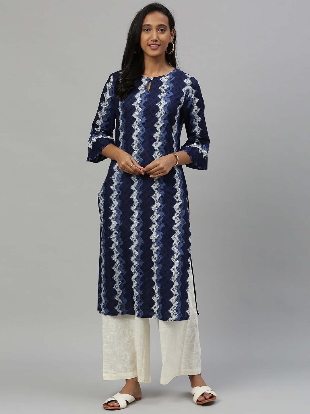 

Anouk Women Blue & White Printed Kurta with Palazzos