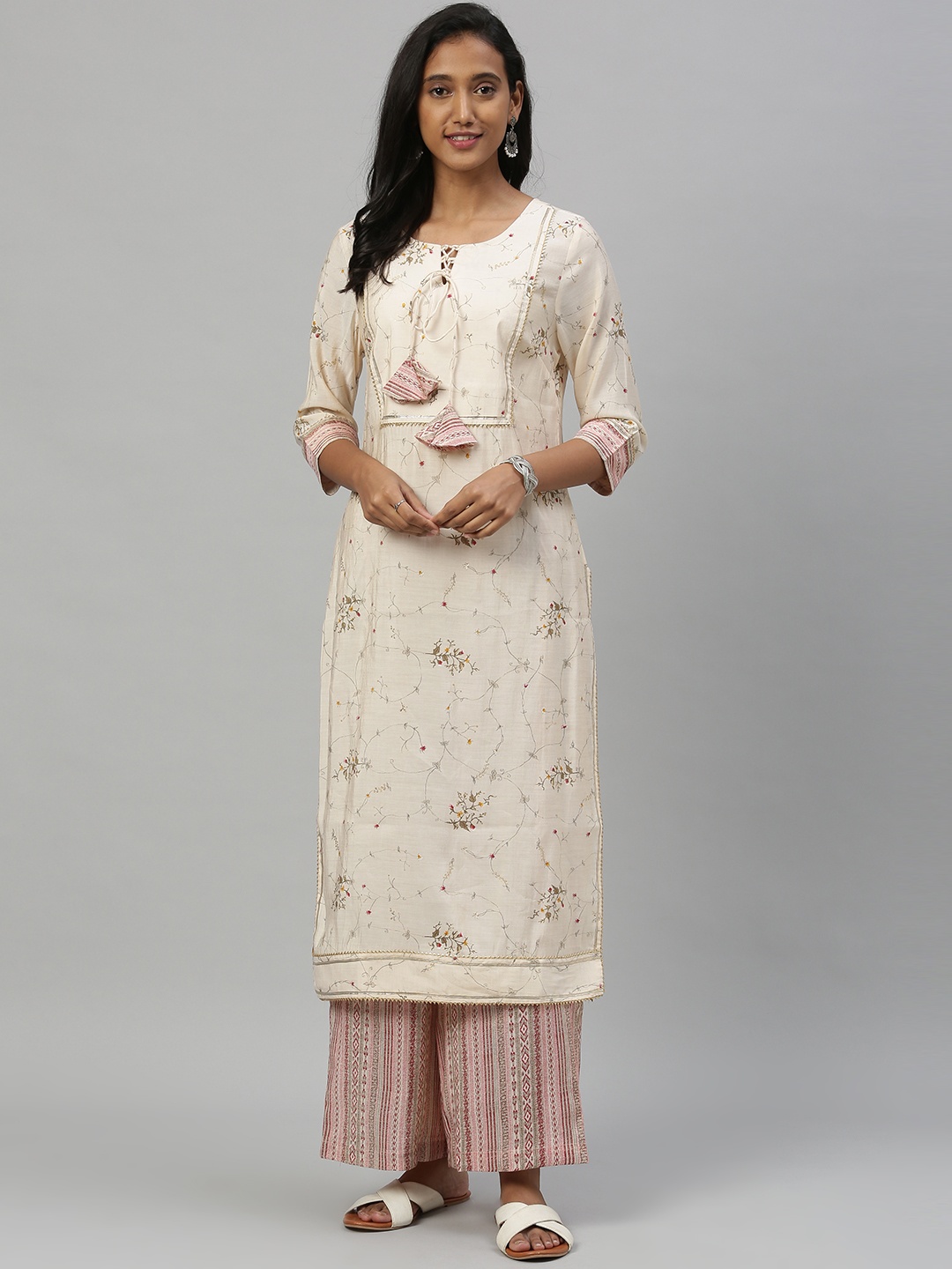 

Anouk Women Peach-Coloured & Beige Printed Kurta with Palazzos
