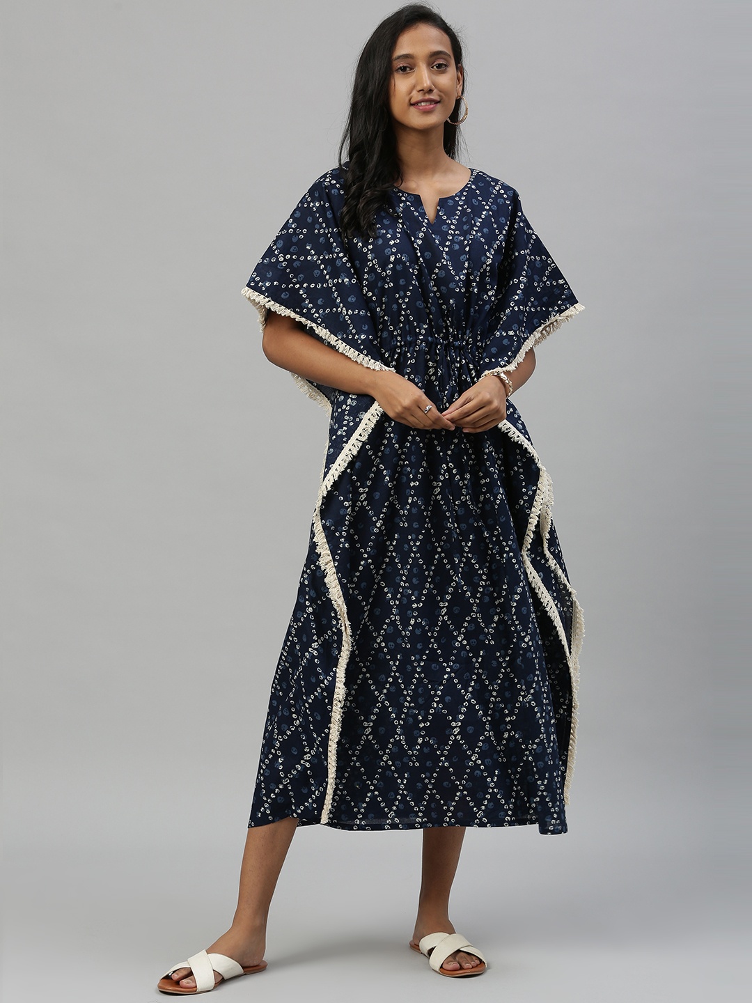 

Anouk Women Navy Blue Printed Kaftan Dress