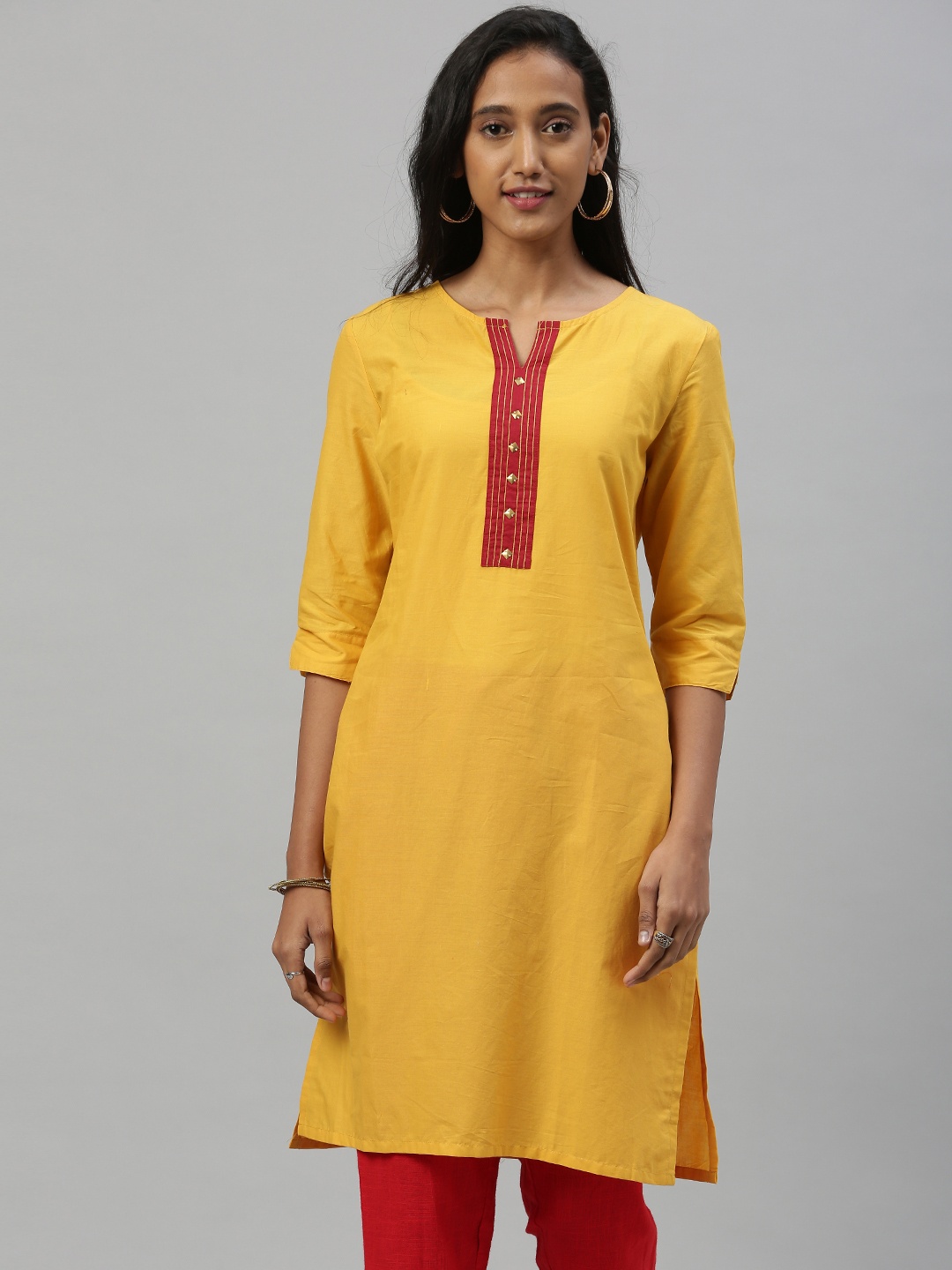 

Anouk Women Mustard Yellow Solid Straight Kurta
