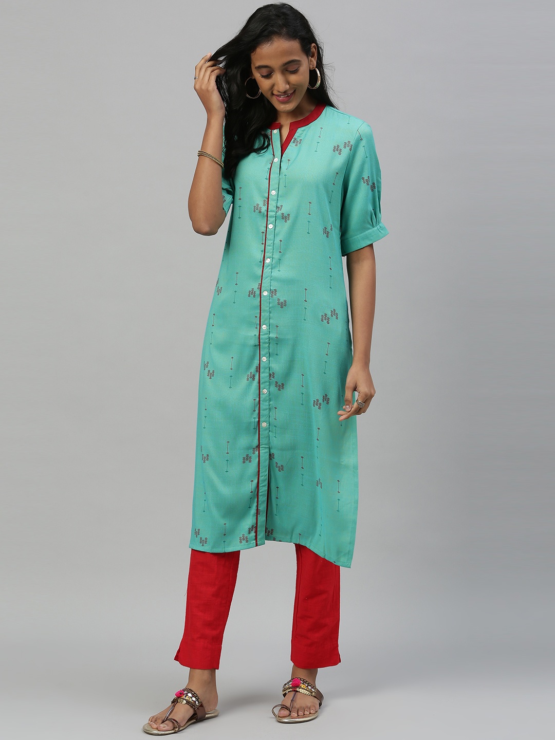 

Anouk Women Sea Green Printed Straight Kurta