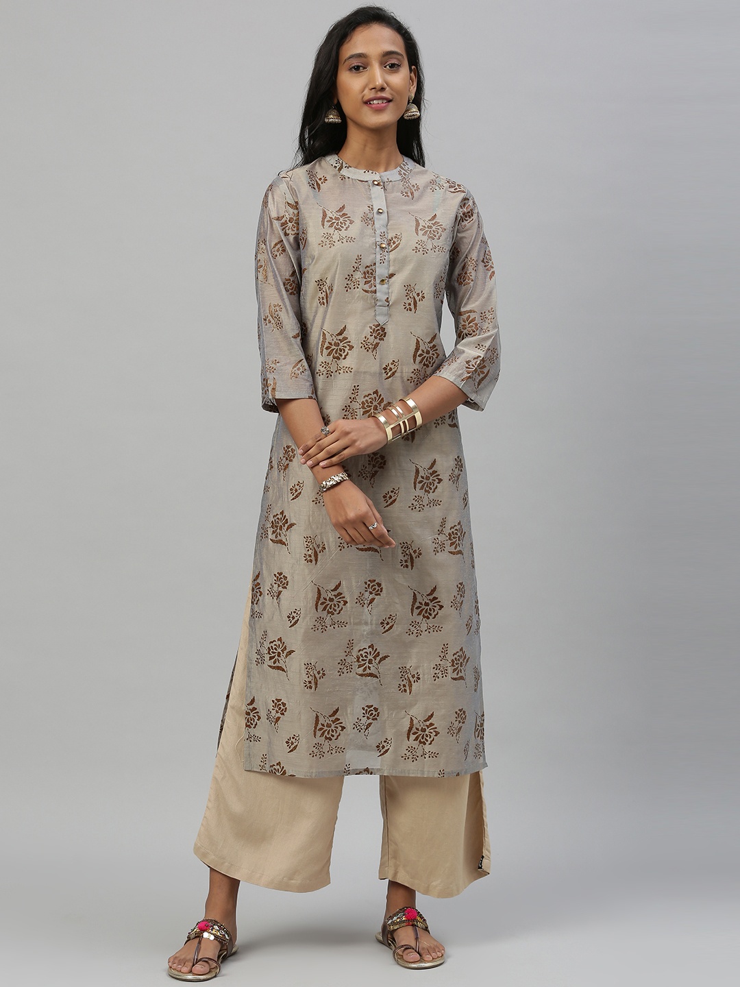 

Anouk Women Grey & Brown Printed Straight Kurta