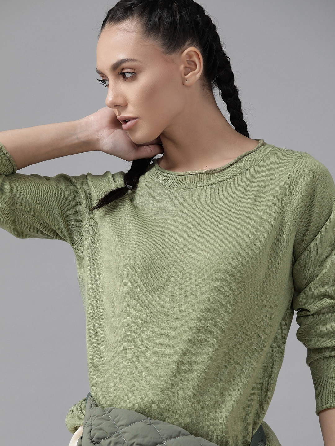 

Roadster Women Green Solid Pullover