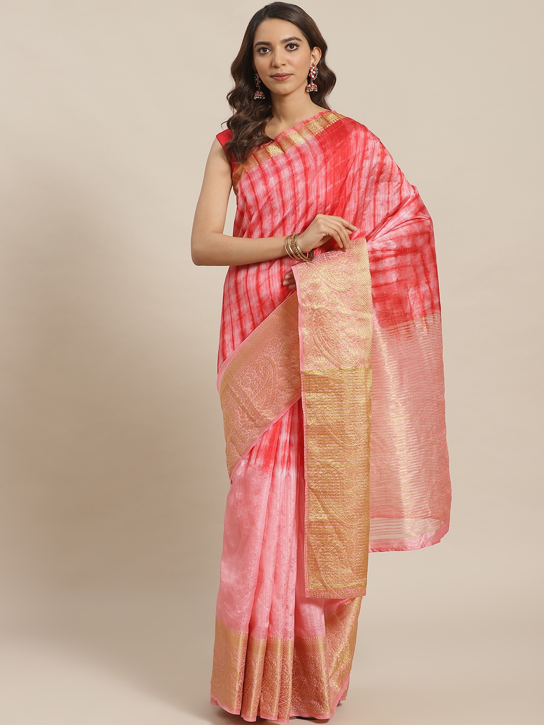 

Mitera Pink & Red Dyed Saree