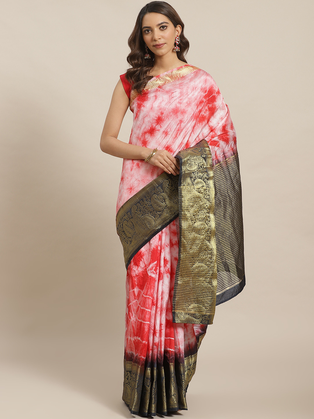 

Mitera Pink & Red Dyed Saree
