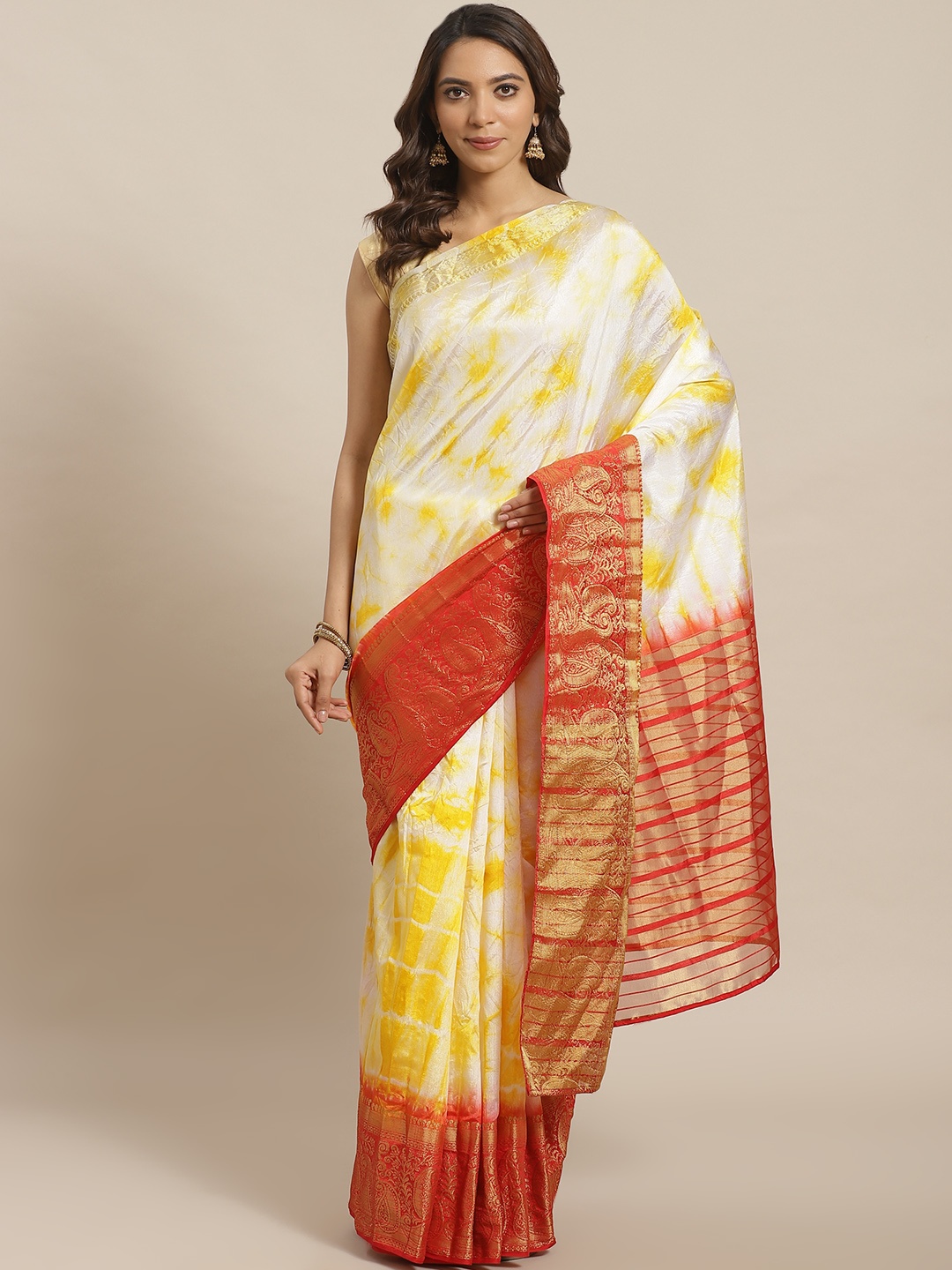 

Mitera Yellow & Off-White Dyed Saree