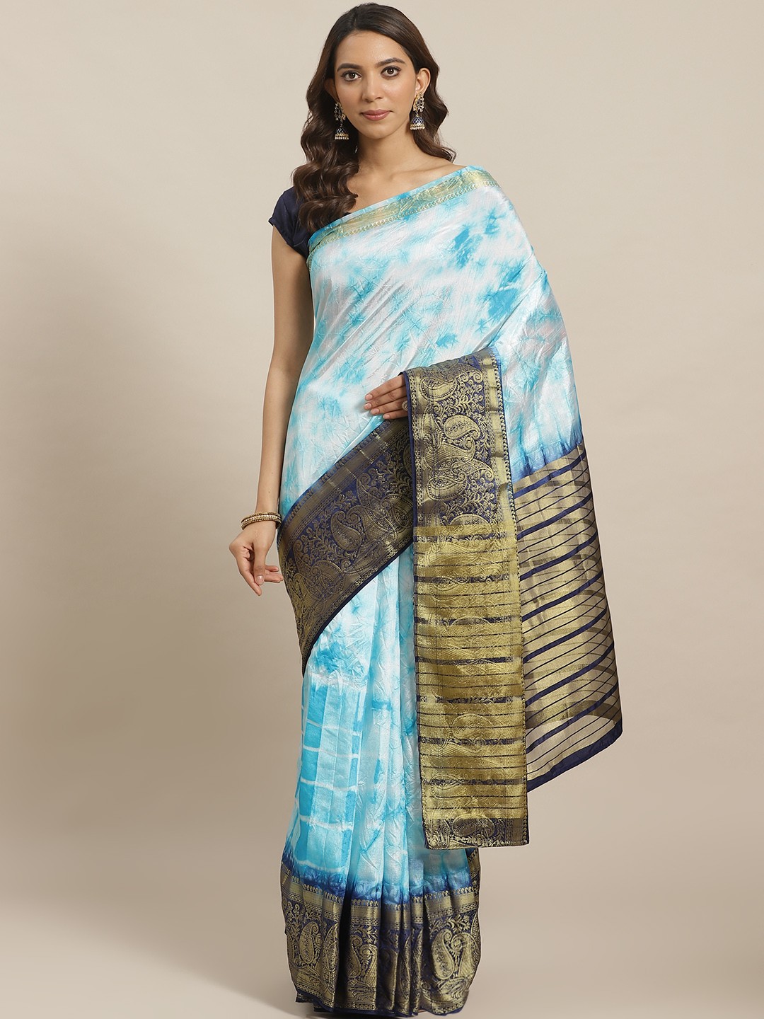 

Mitera Blue & White Dyed Saree
