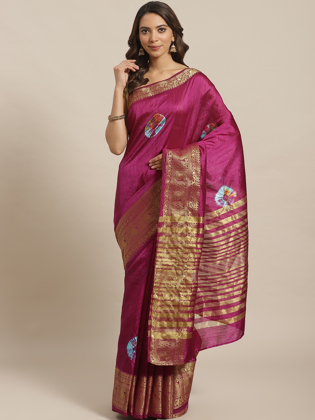 

Mitera Purple & Blue Bandhani Print Saree