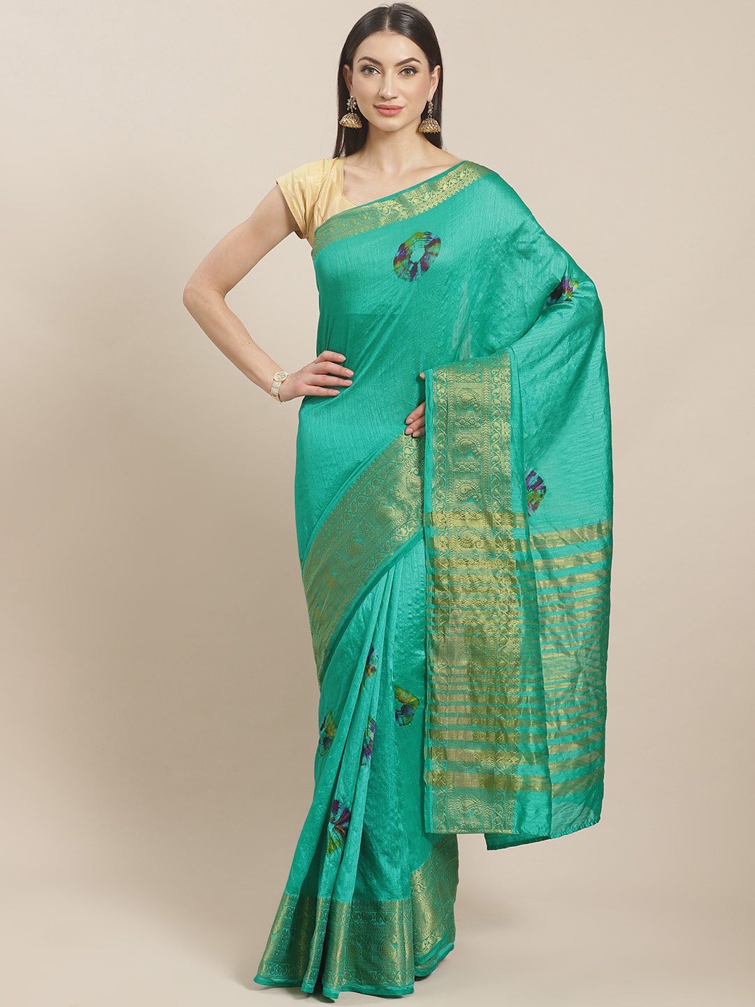 

Mitera Green Zari Printed Saree