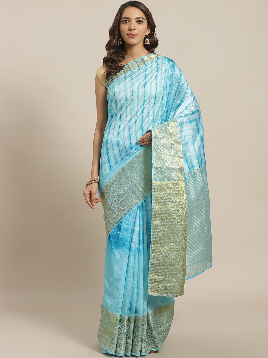 

Mitera Blue & Golden Dyed Saree
