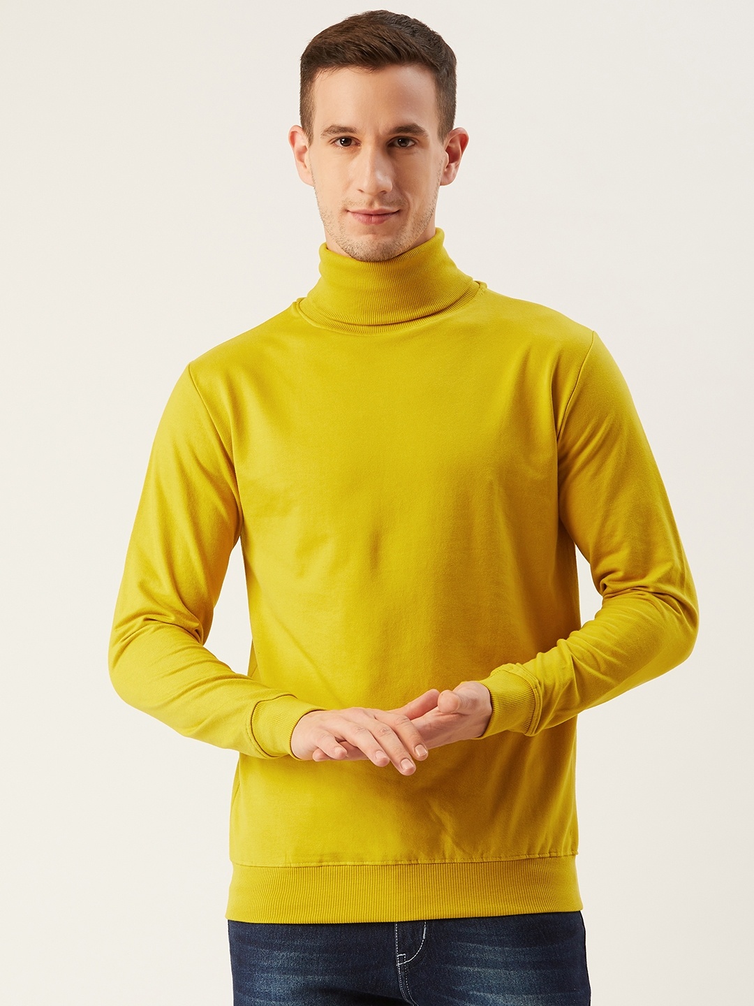 

Rodzen Men Mustard Yellow Solid Turtle Neck Sweatshirt