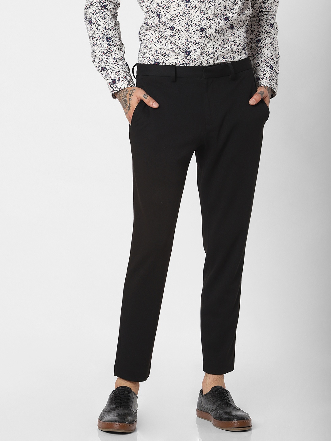

Jack & Jones Men Black Slim Fit Solid Regular Trousers