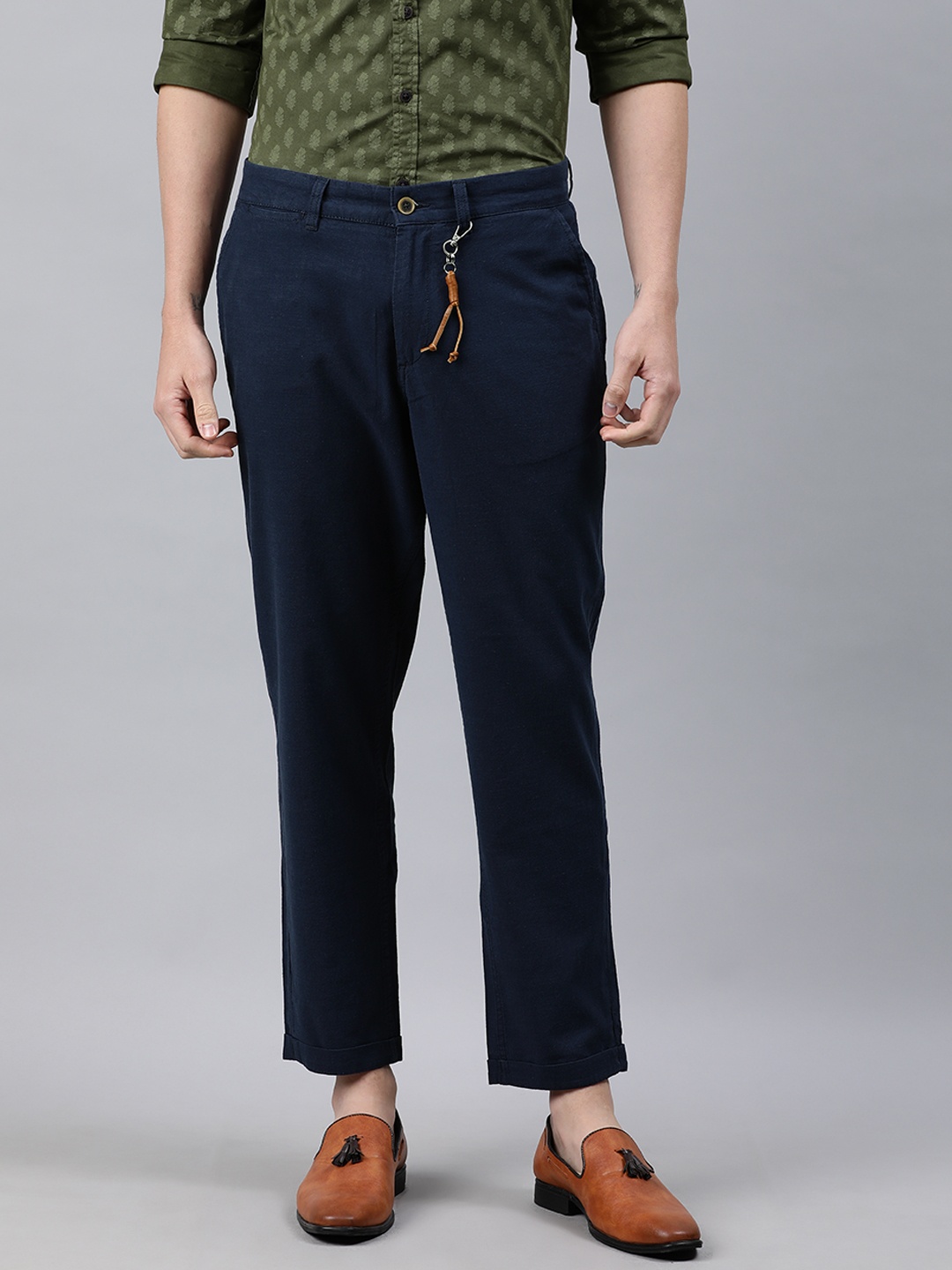 

Jack & Jones Men Navy Blue Slim Fit Solid Regular Trousers