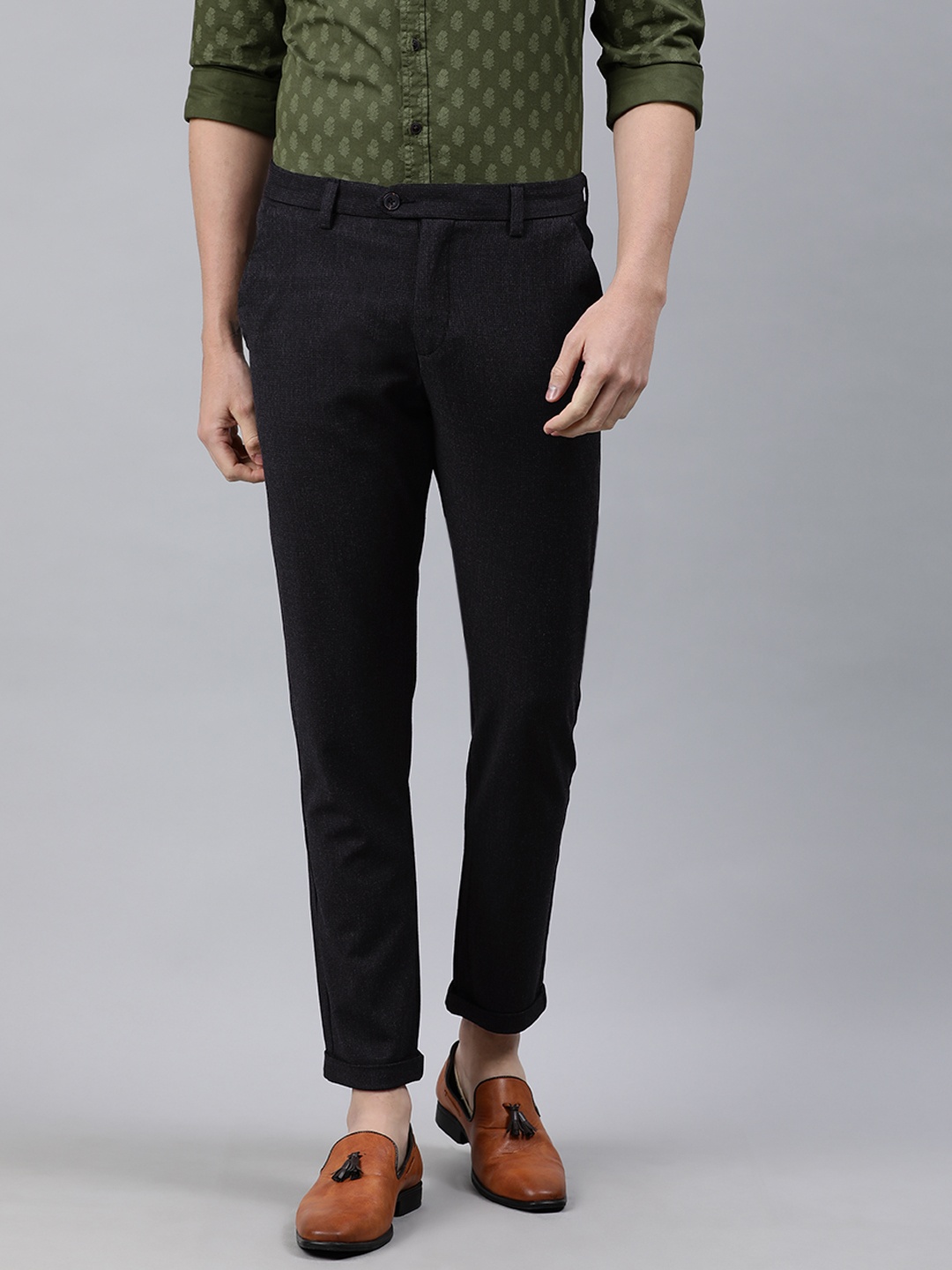 

Jack & Jones Men Grey Slim Fit Solid Regular Trousers