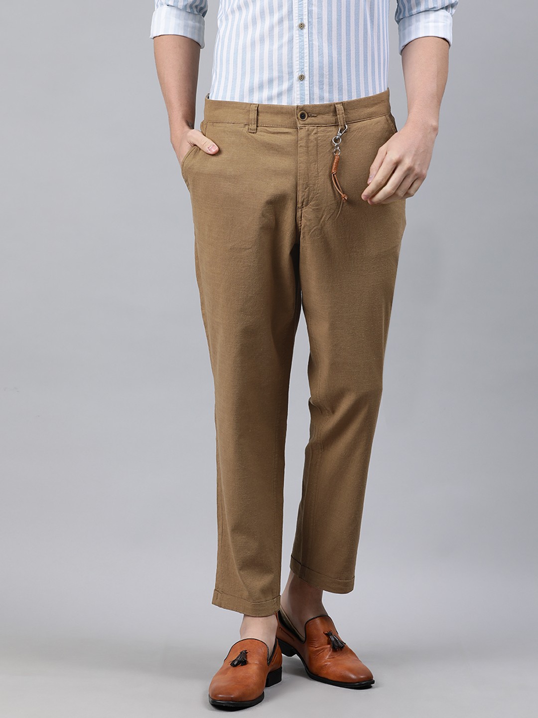 

Jack & Jones Men Brown Slim Fit Solid Regular Trousers
