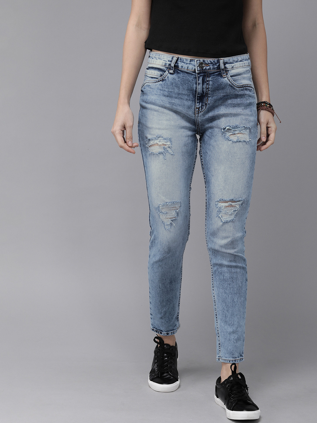 

Roadster Women Blue Skinny Fit Mid-Rise Mildly Distressed Stretchable Jeans