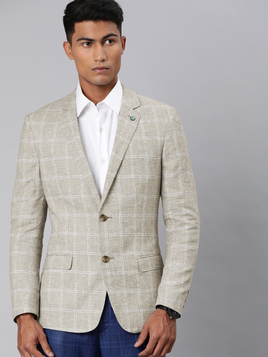 

Arrow Men Beige Checked Body Tailored Fit Single-Breasted Formal Blazer