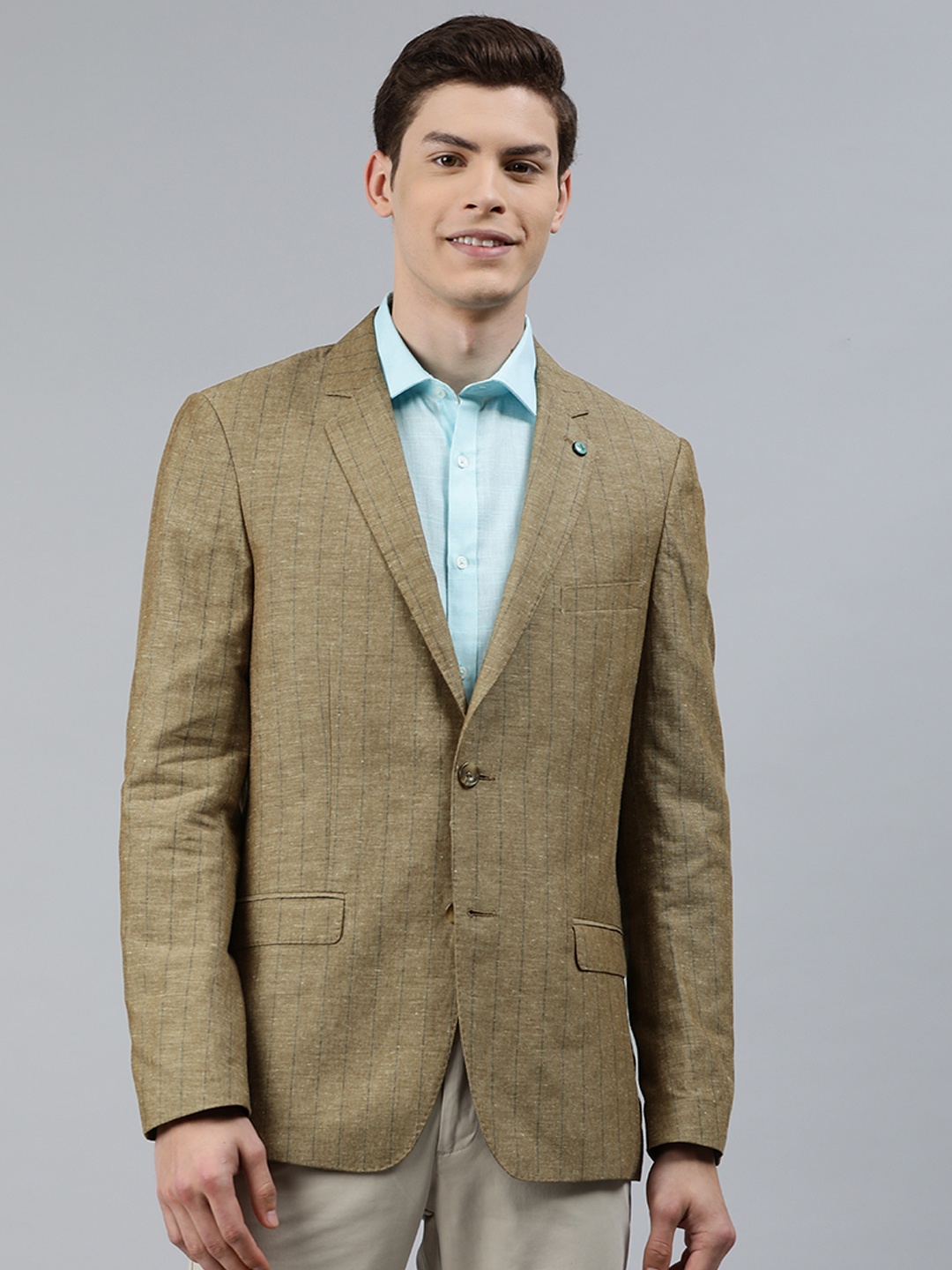 

Arrow Men Beige Striped Body Tailored Fit Single Breasted Casual Blazer