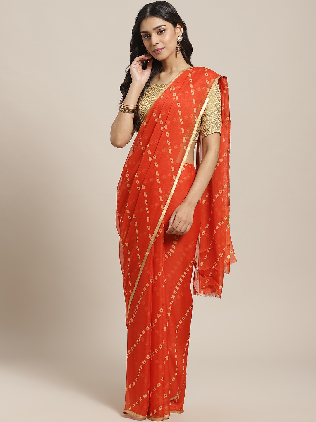 

Saree mall Orange & Beige Bandhani Print Saree