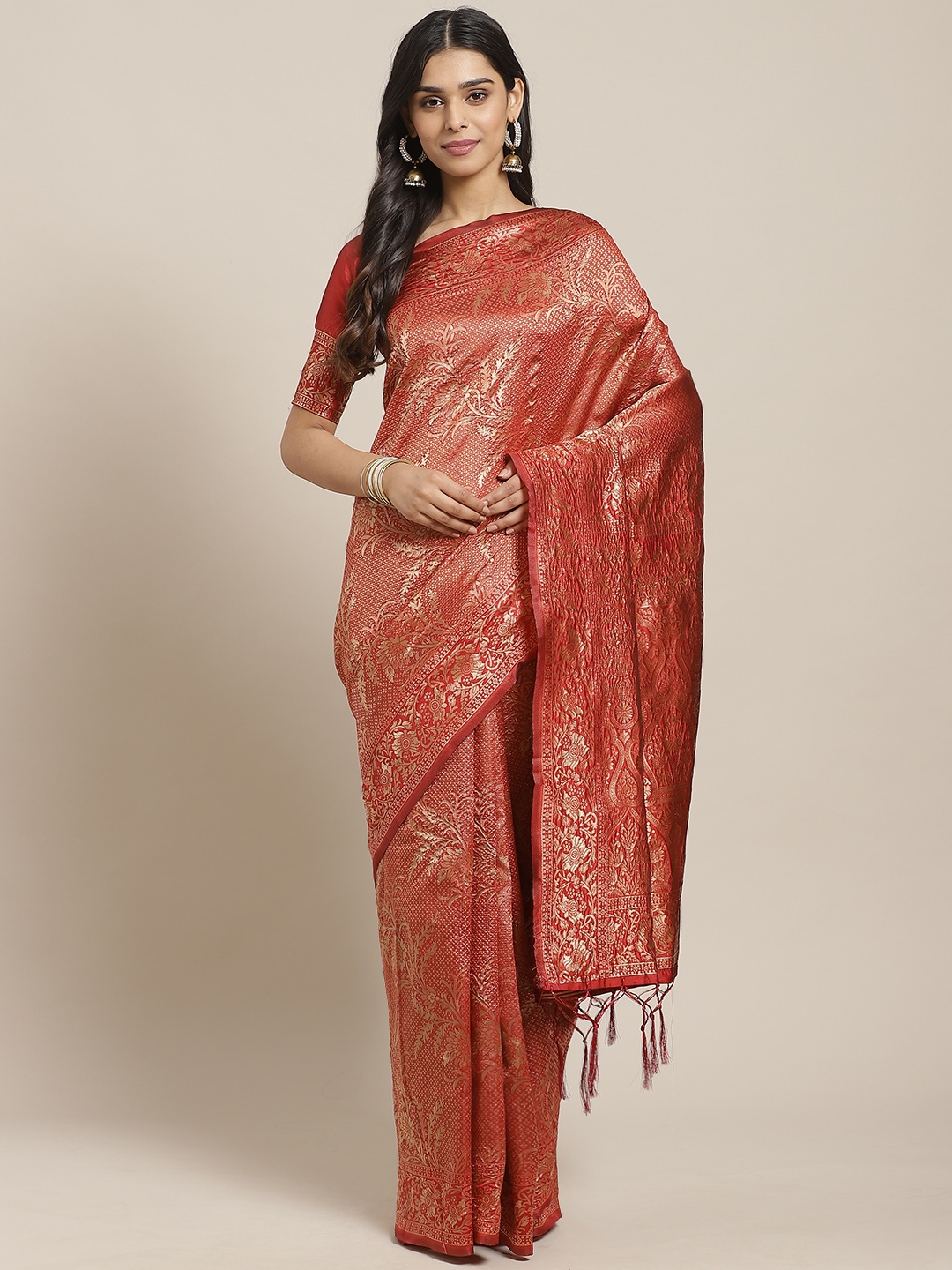 

Saree mall Maroon & Golden Woven Design Banarasi Saree