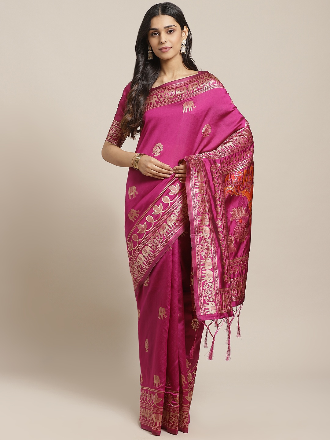 

Saree mall Magenta & Golden Woven Design Banarasi Saree