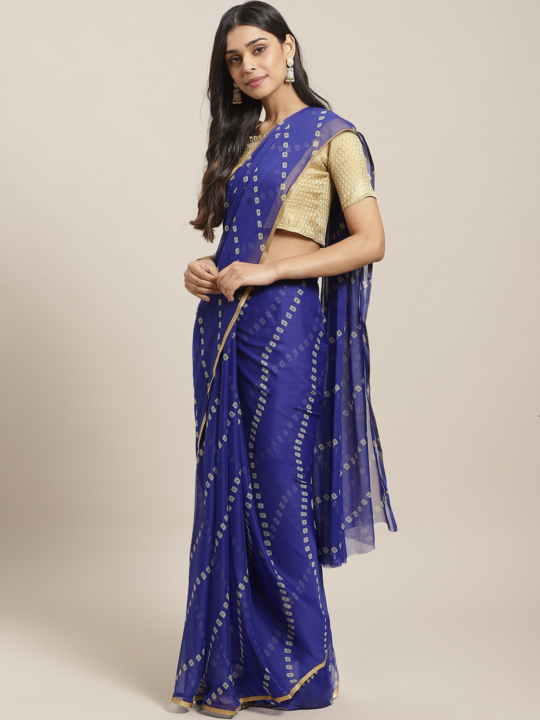 

Saree mall Blue & Beige Bandhani Printed Saree