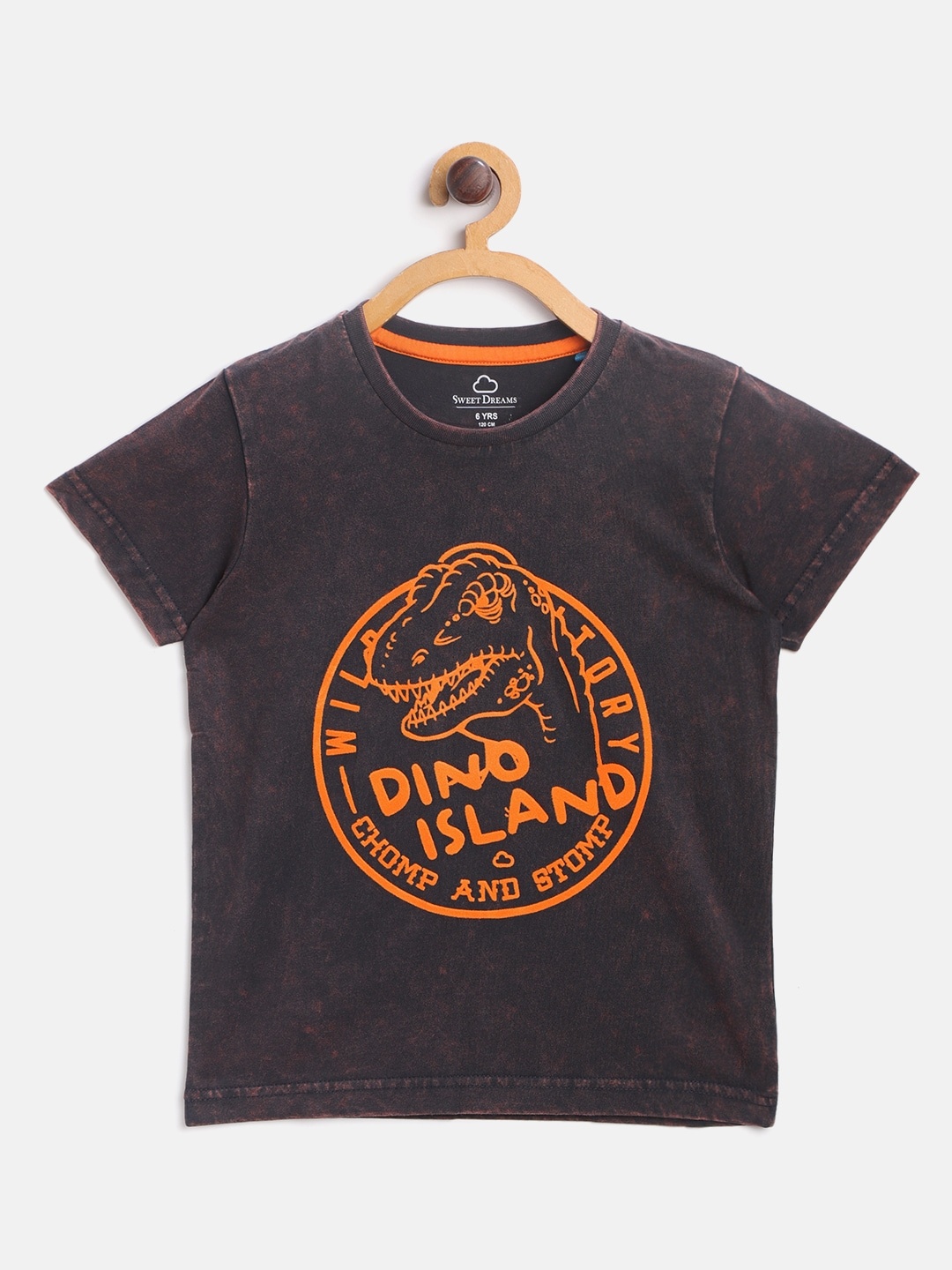 

Sweet Dreams Boys Navy & Orange Dinosaur Embossed Print Round Neck T-shirt, Navy blue