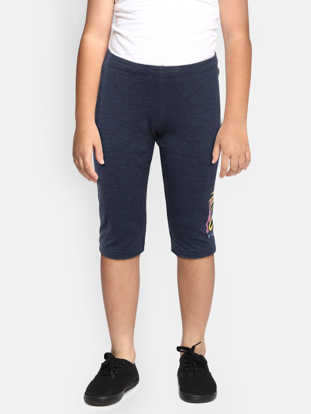 

Sweet Dreams Girls Navy Blue Solid Regular Fit Capris with Printed Detail