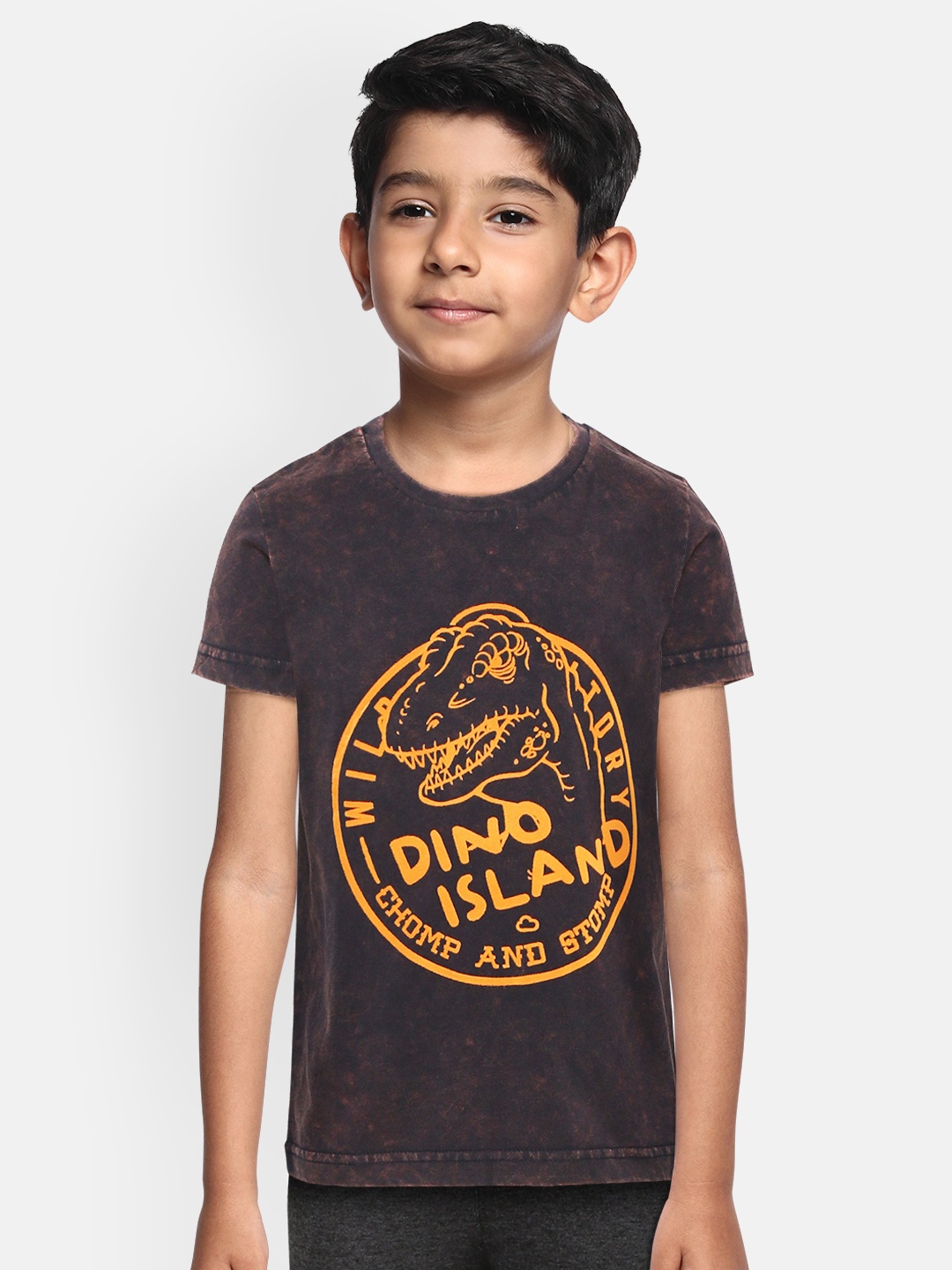 

Sweet Dreams Boys Navy & Orange Dinosaur Embossed Print Round Neck T-shirt, Navy blue