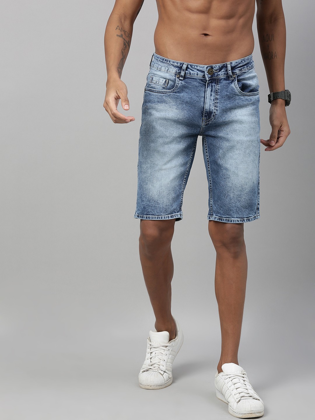 

Roadster Men Blue Washed Regular Fit Denim Shorts