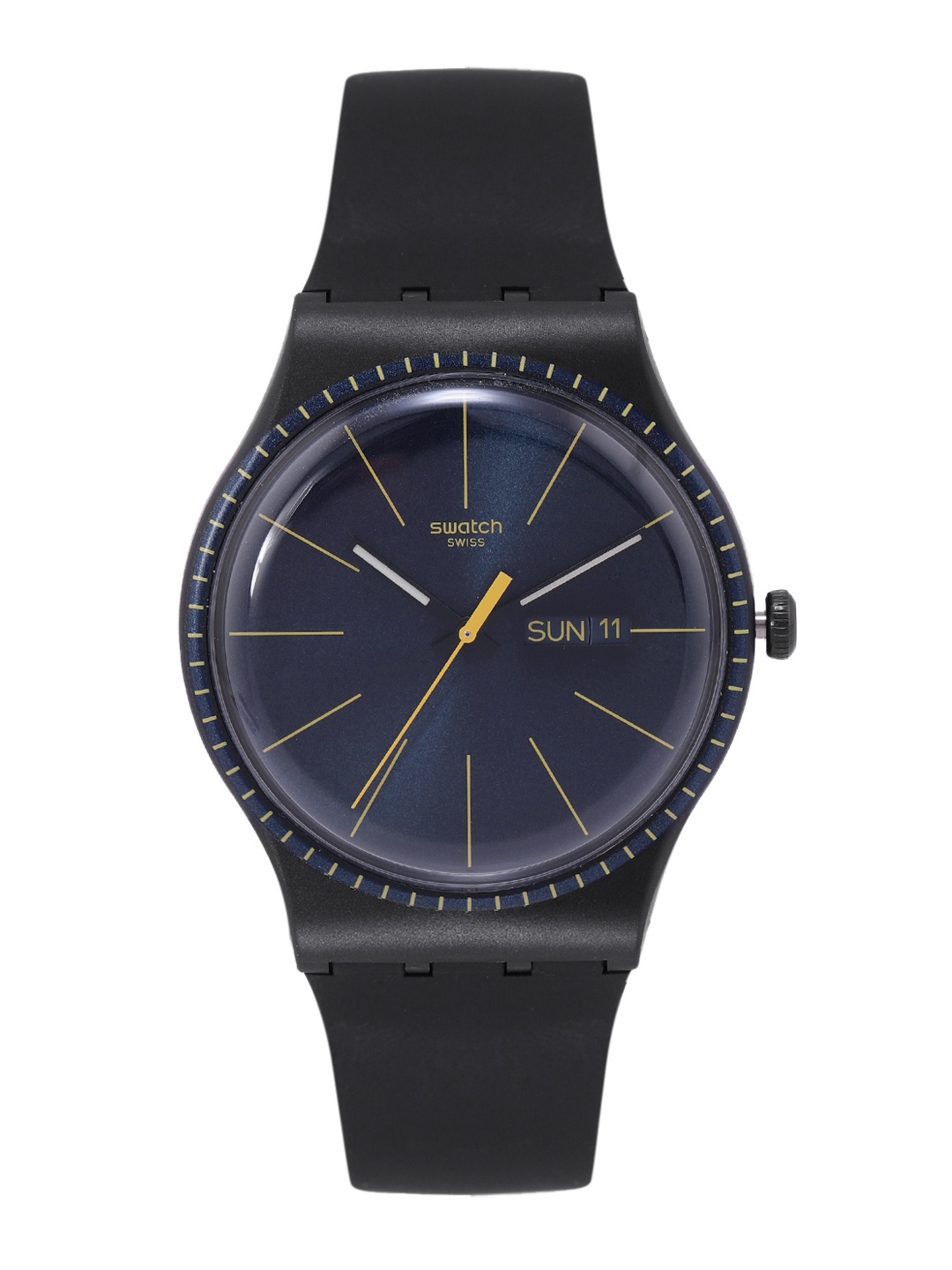 

Swatch Unisex Navy Blue Swiss Black Rails Water Resistant Analogue Watch SUOB731