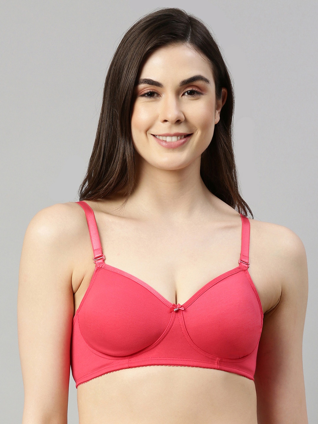 

Enamor Women Pink Non-Padded Non Wired Sturdy T-Shirt Bra With Detachable Straps, Red