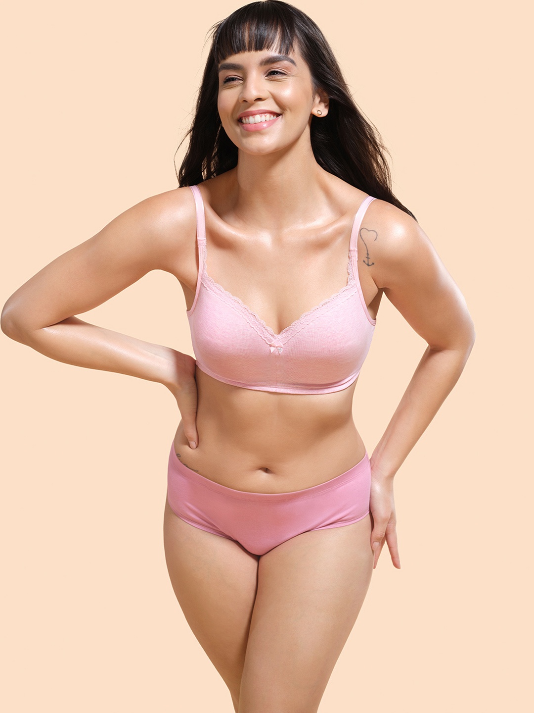 

Enamor Women Pink Eco Friendly Cotton Padded Non Wired High Coverage Balconette Bra