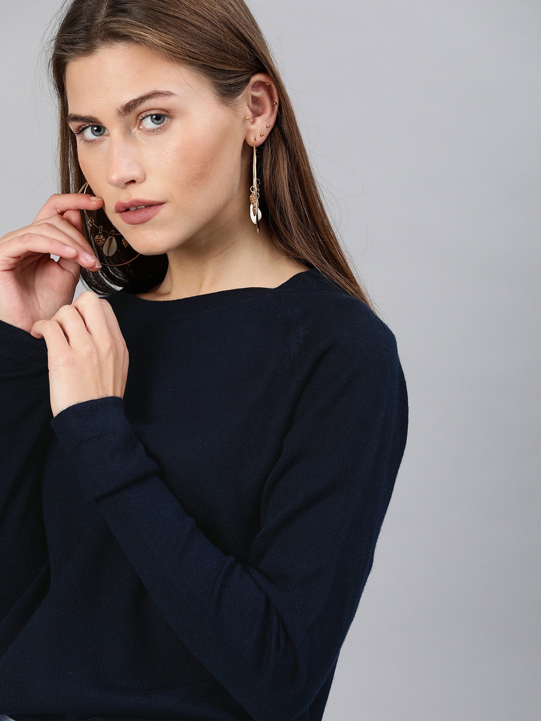 

ONLY Women Navy Blue Solid Pullover Sweater