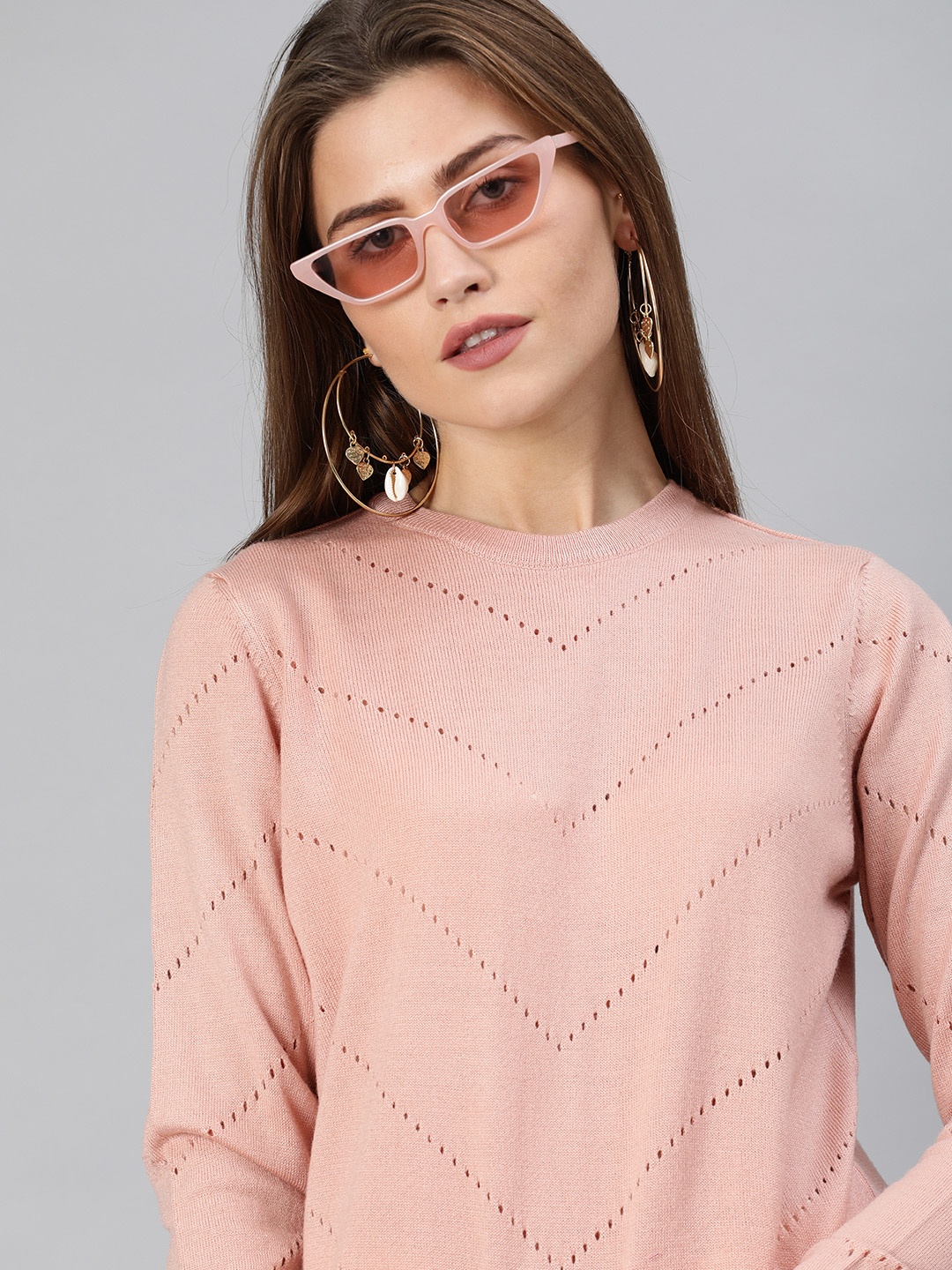 

ONLY Women Pink Self Design Pullover Sweater